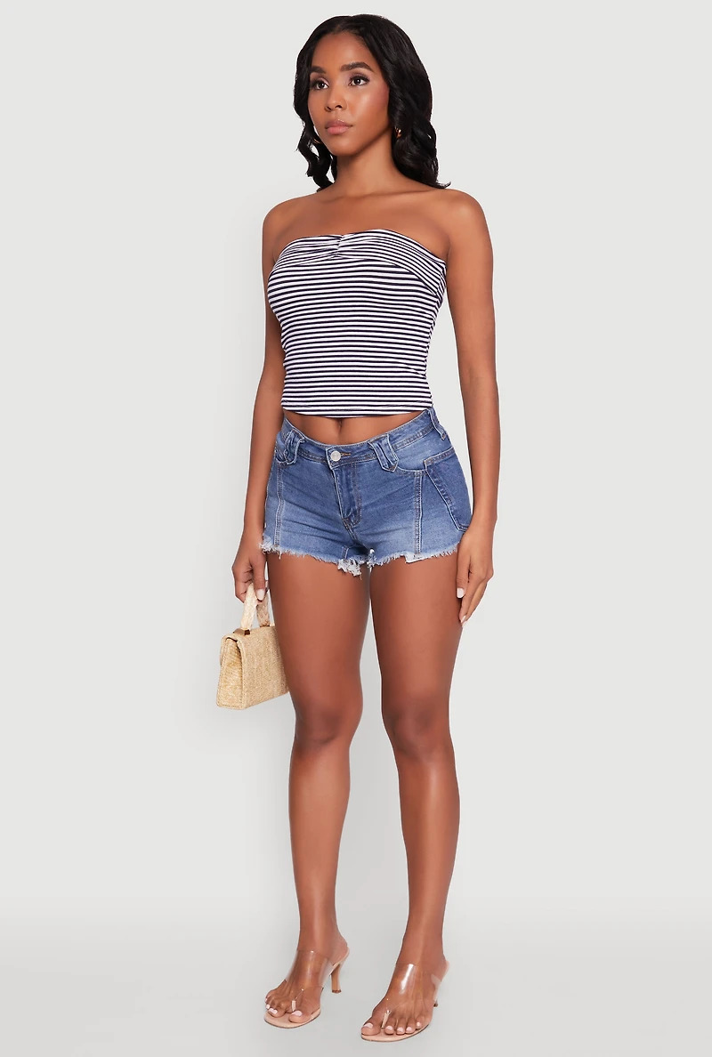 Womens Madden Girl Striped Fold Over Cropped Tube Top, L