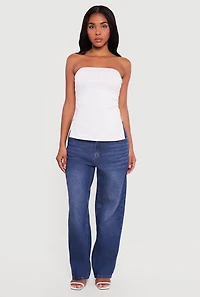 Side Ruched Split Hem Tube Top