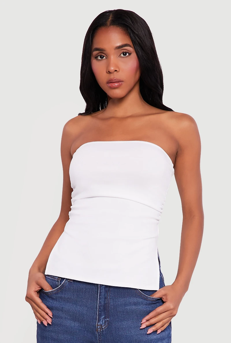 Side Ruched Split Hem Tube Top