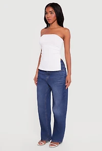 Side Ruched Split Hem Tube Top