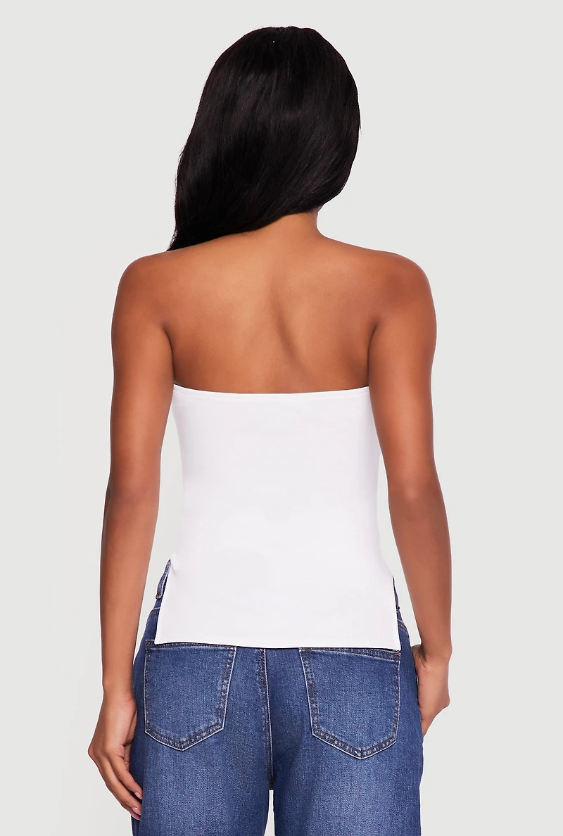 Side Ruched Split Hem Tube Top