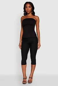 Womens Madden Girl Ruched Side Slit Tube Top, Black, Size L