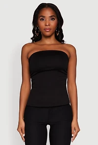 Womens Madden Girl Ruched Side Slit Tube Top, Black, Size L