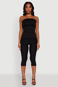 Womens Madden Girl Ruched Side Slit Tube Top, Black, Size L