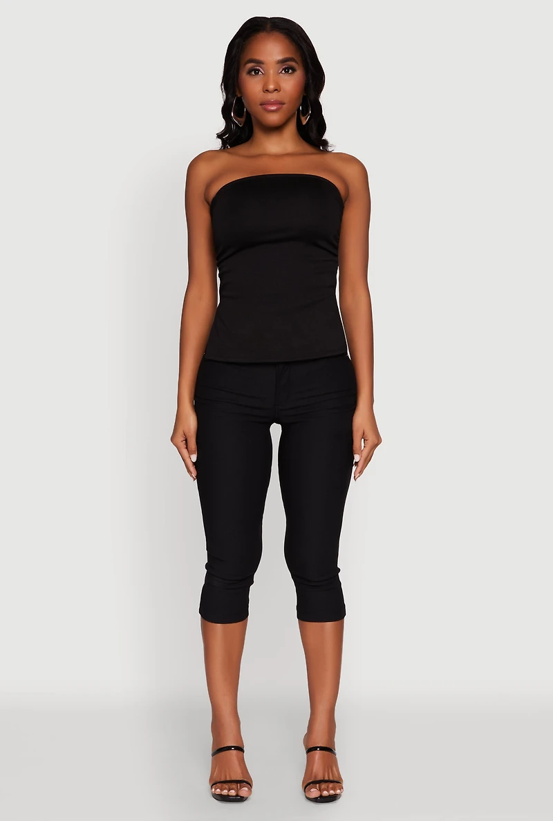 Womens Madden Girl Ruched Side Slit Tube Top, Black,