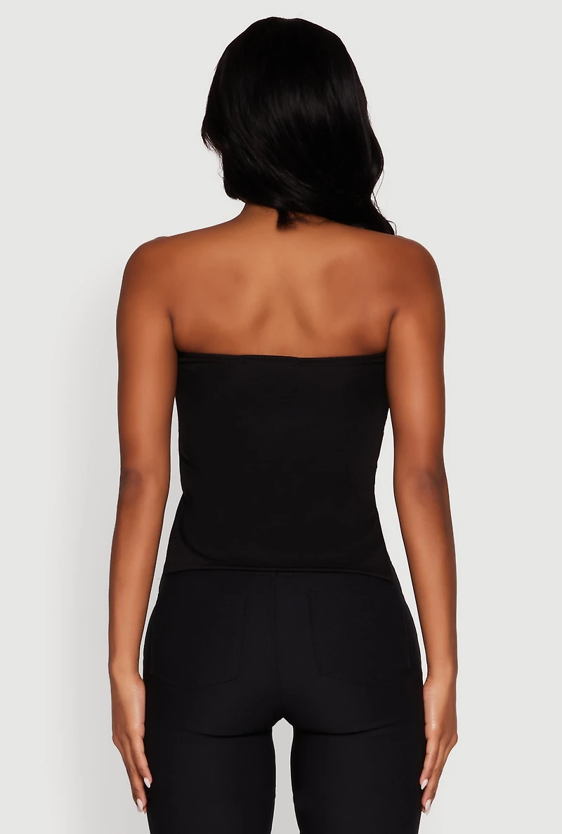 Womens Madden Girl Ruched Side Slit Tube Top, Black,