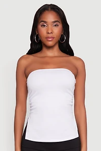 Womens Madden Girl Ruched Side Slit Tube Top, White, Size XL