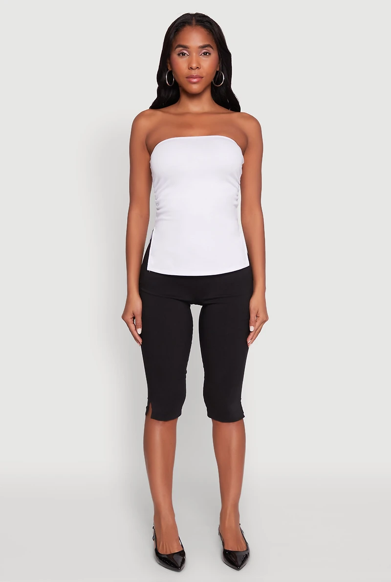 Womens Madden Girl Ruched Side Slit Tube Top, White, Size XL