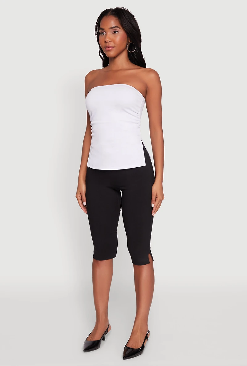 Womens Madden Girl Ruched Side Slit Tube Top, White, Size XL