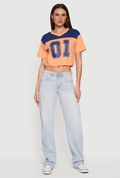 Almost Famous V-Neck Football Cropped T-Shirt