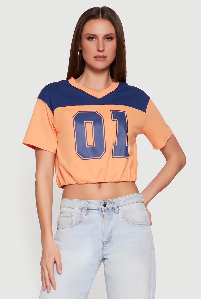 Almost Famous V-Neck Football Cropped T-Shirt