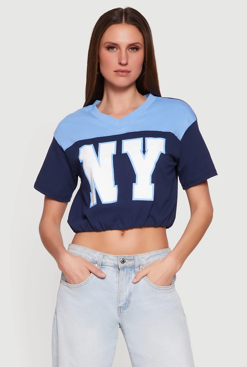 Almost Famous V-Neck Football Cropped T-Shirt