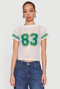 Varsity Stripe Graphic Print Lace Top