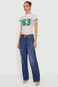 Varsity Stripe Graphic Print Lace Top