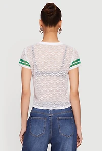 Varsity Stripe Graphic Print Lace Top