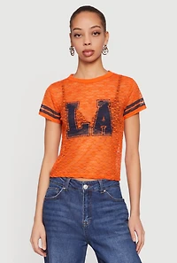 Varsity Stripe Graphic Print Lace Top