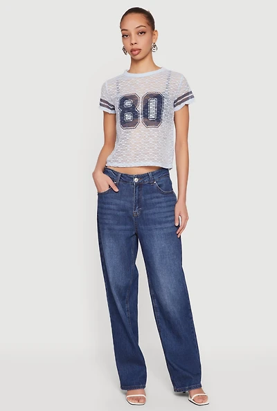 Varsity Stripe Graphic Print Lace Top