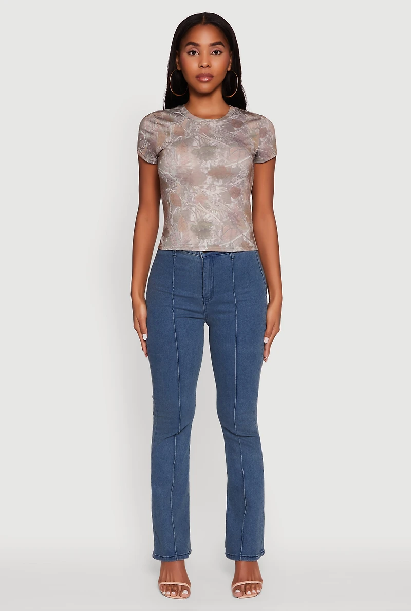 Leaf Print Crew Neck T-Shirt