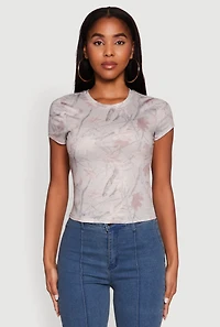 Womens Leaf Print Crew Neck T-Shirt,