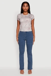 Womens Leaf Print Crew Neck T-Shirt,