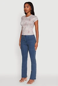 Womens Leaf Print Crew Neck T-Shirt,