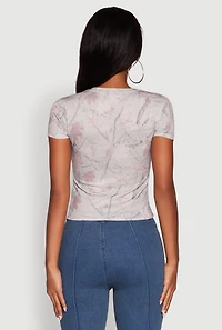 Womens Leaf Print Crew Neck T-Shirt,