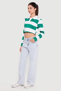 Almost Famous Striped Long Sleeve Cropped Polo Top