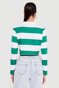 Almost Famous Striped Long Sleeve Cropped Polo Top