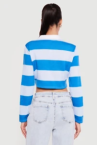 Almost Famous Striped Long Sleeve Cropped Polo Top