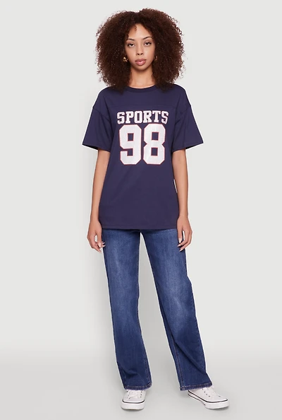 Womens Almost Famous Rhinestone Graphic T-Shirt, Blue, Size L