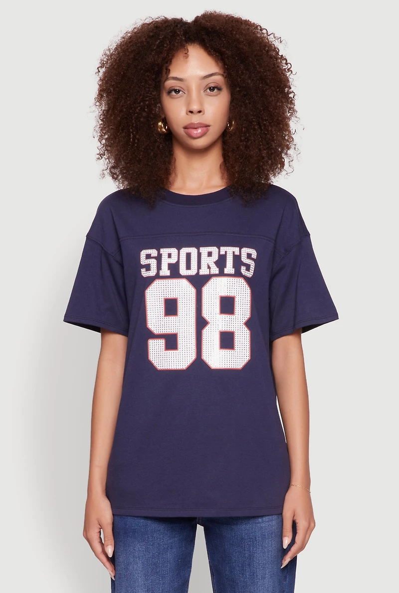 Womens Almost Famous Rhinestone Graphic T-Shirt,