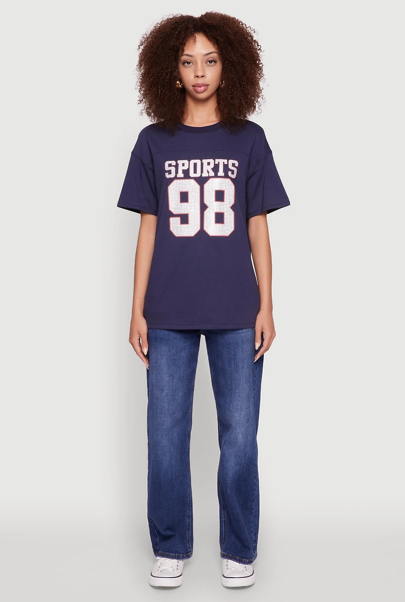 Womens Almost Famous Rhinestone Graphic T-Shirt,