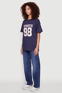 Womens Almost Famous Rhinestone Graphic T-Shirt, Blue, Size L