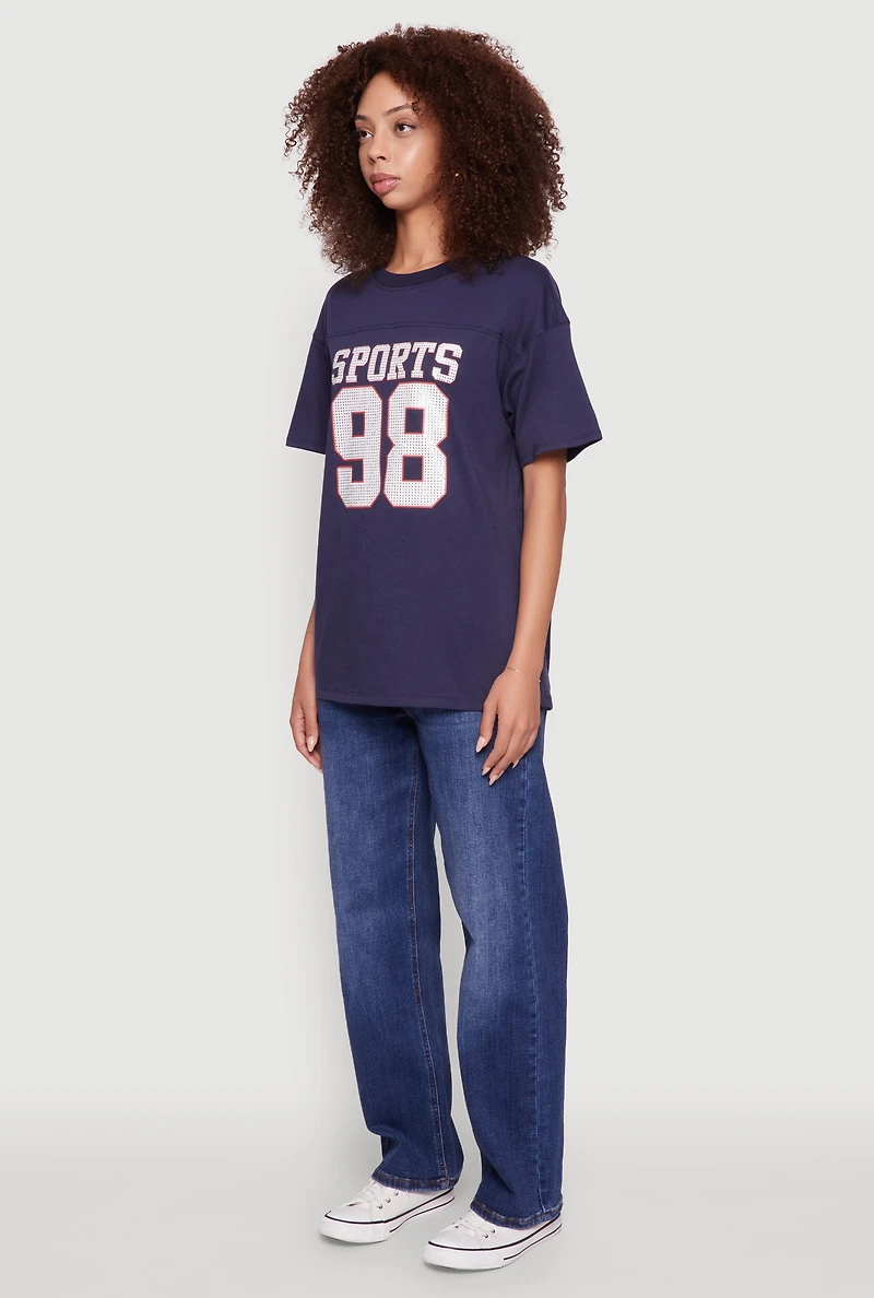 Womens Almost Famous Rhinestone Graphic T-Shirt, M