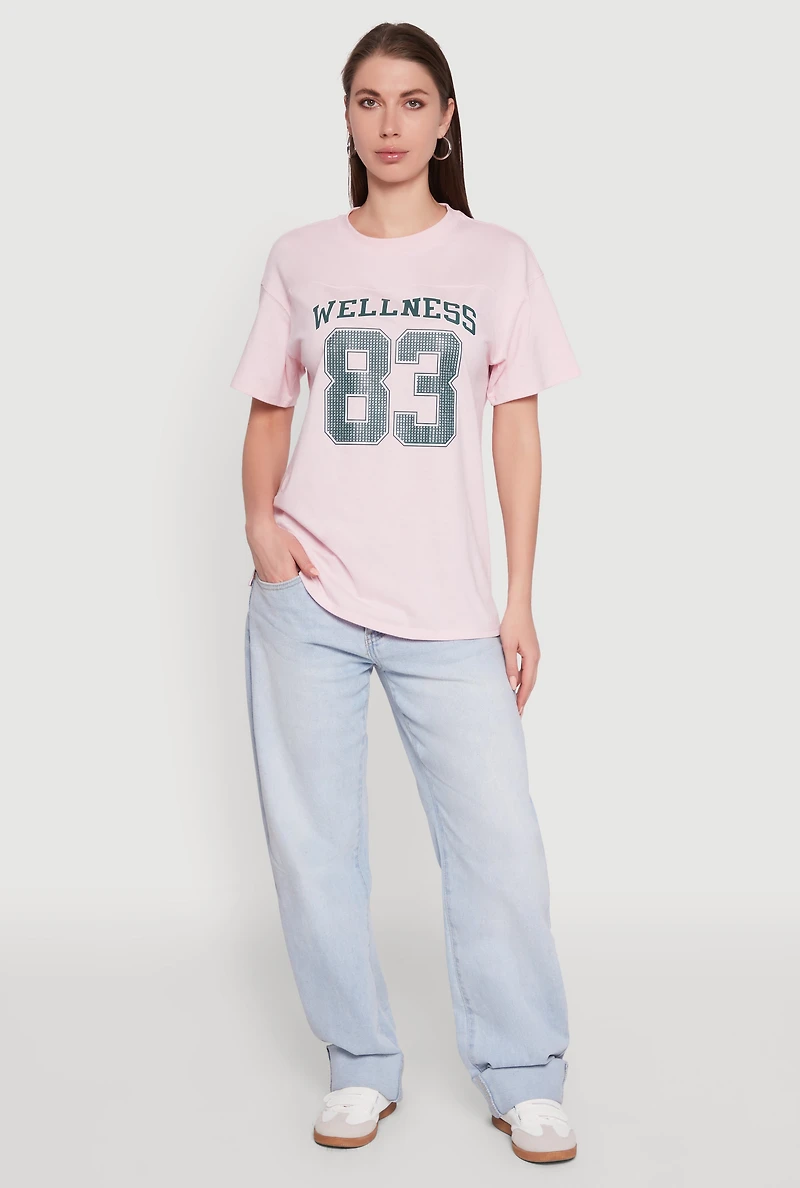 Womens Almost Famous Rhinestone Graphic T-Shirt, Pink, Size S