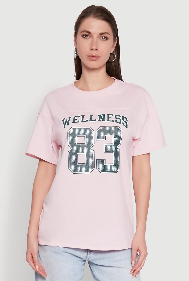 Womens Almost Famous Rhinestone Graphic T-Shirt, Pink, Size S