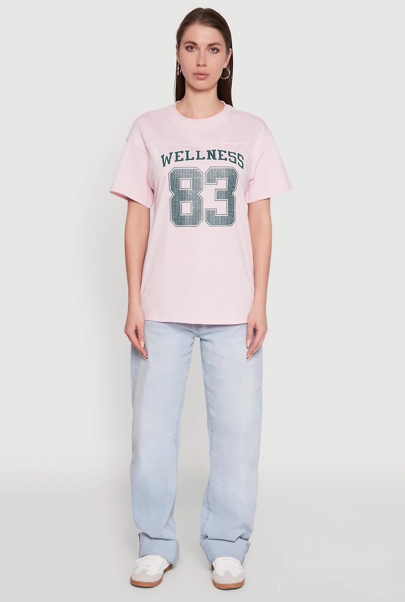 Womens Almost Famous Rhinestone Graphic T-Shirt, Pink, Size S