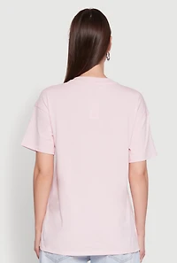 Womens Almost Famous Rhinestone Graphic T-Shirt, Pink, Size S
