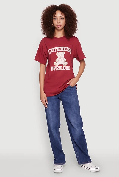 Womens Almost Famous Rhinestone Graphic T-Shirt, Burgundy, Size S