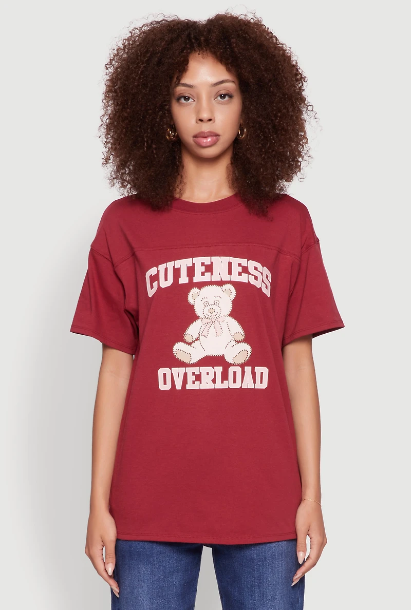 Womens Almost Famous Rhinestone Graphic T-Shirt, Burgundy, Size S