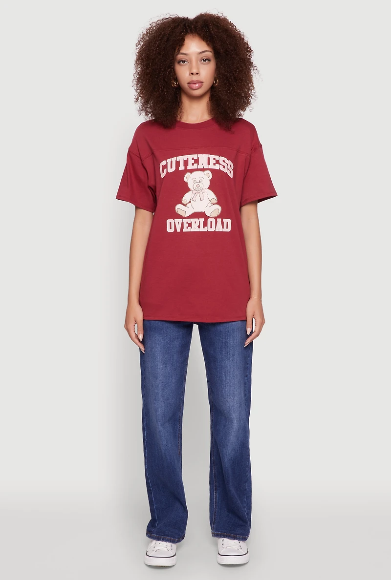 Womens Almost Famous Rhinestone Graphic T-Shirt, Burgundy, Size S