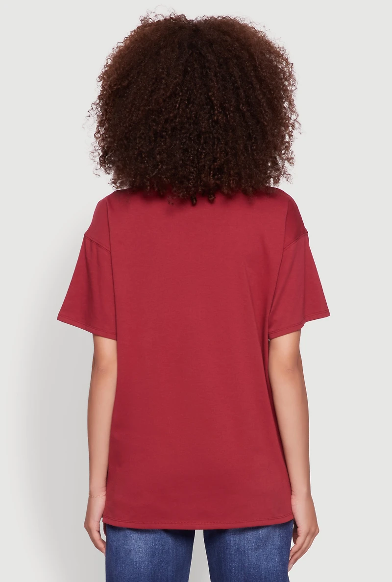 Womens Almost Famous Rhinestone Graphic T-Shirt, Burgundy, Size S