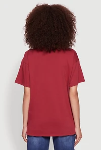 Womens Almost Famous Rhinestone Graphic T-Shirt, Burgundy, Size S