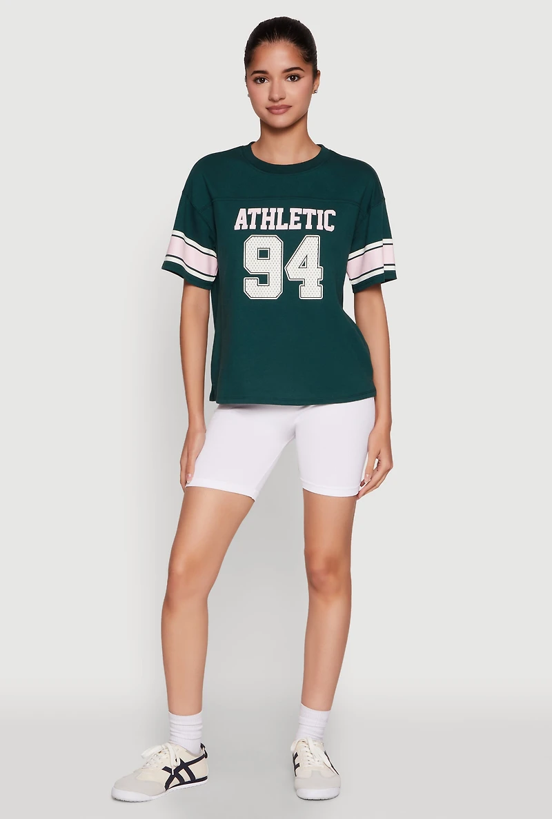 Womens Almost Famous Graphic Varsity T Shirt, S