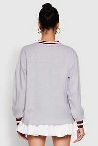 Womens Almost Famous Varsity Graphic Long Sleeve Top, Grey, Size S