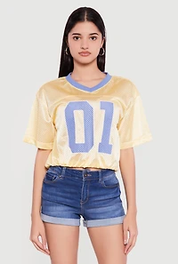 Almost Famous Cropped Bubble Hem Graphic Football Jersey