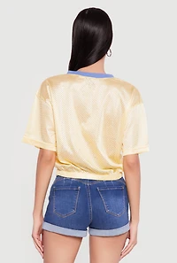 Almost Famous Cropped Bubble Hem Graphic Football Jersey