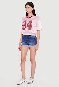 Almost Famous Cropped Bubble Hem Graphic Football Jersey