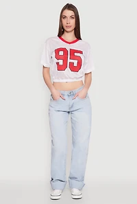 Womens Almost Famous Graphic Jersey Mesh Crop Top, White, Size S