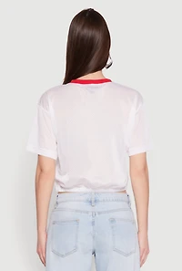 Womens Almost Famous Graphic Jersey Mesh Crop Top, White, Size S